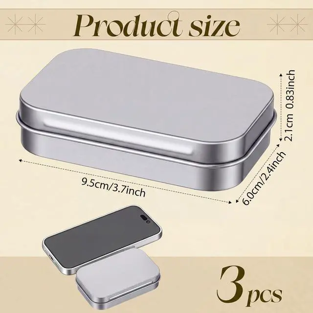 Alt view image 2 of 7 - Hotop 3 Pack Metal Rectangular Empty Hinged Tins 3.75 x 2.45 x 0.8 Inch Box Containers with Lids Mini Portable Box Small Storage Kit, Home Organizer (Silver)