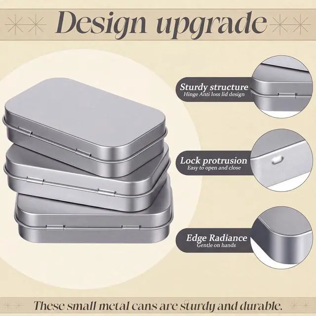 Alt view image 4 of 7 - Hotop 3 Pack Metal Rectangular Empty Hinged Tins 3.75 x 2.45 x 0.8 Inch Box Containers with Lids Mini Portable Box Small Storage Kit, Home Organizer (Silver)