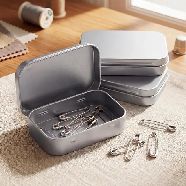 Alt view image 5 of 7 - Hotop 3 Pack Metal Rectangular Empty Hinged Tins 3.75 x 2.45 x 0.8 Inch Box Containers with Lids Mini Portable Box Small Storage Kit, Home Organizer (Silver)