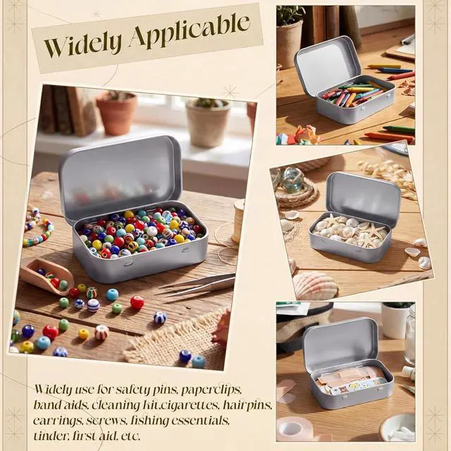 Alt view image 7 of 7 - Hotop 3 Pack Metal Rectangular Empty Hinged Tins 3.75 x 2.45 x 0.8 Inch Box Containers with Lids Mini Portable Box Small Storage Kit, Home Organizer (Silver)