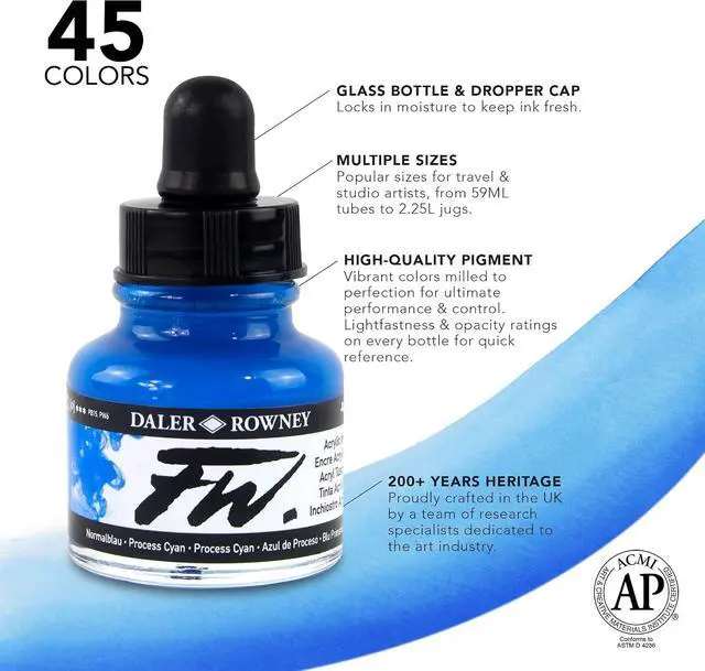 Alt view image 3 of 7 - Daler-Rowney FW Acrylic Artists Ink, 1 oz, Flame Orange (160029687)