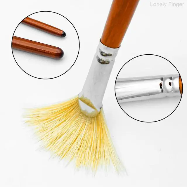 Alt view image 6 of 7 - Artist Fan Paint Brushes Set, 7 Pieces White Hog Bristle Natural Hair Anti-Shedding Brush Tips and Long Wood Handle, Professional Artist Fan Brushes for Acrylic Oil Painting