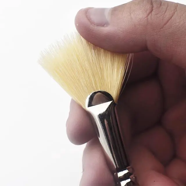 Alt view image 5 of 7 - Artist Fan Paint Brushes Set, 7 Pieces White Hog Bristle Natural Hair Anti-Shedding Brush Tips and Long Wood Handle, Professional Artist Fan Brushes for Acrylic Oil Painting