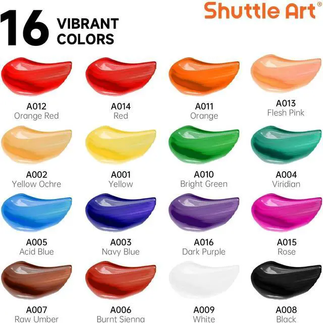 Alt view image 2 of 7 - Shuttle Art Acrylic Paint Set, 16 x12ml Tubes Artist Quality Non Toxic Rich Pigments Colors Great for Kids Adults Professional Painting on Canvas Wood Clay Fabric Ceramic Crafts