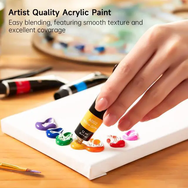 Alt view image 4 of 7 - Shuttle Art Acrylic Paint Set, 16 x12ml Tubes Artist Quality Non Toxic Rich Pigments Colors Great for Kids Adults Professional Painting on Canvas Wood Clay Fabric Ceramic Crafts