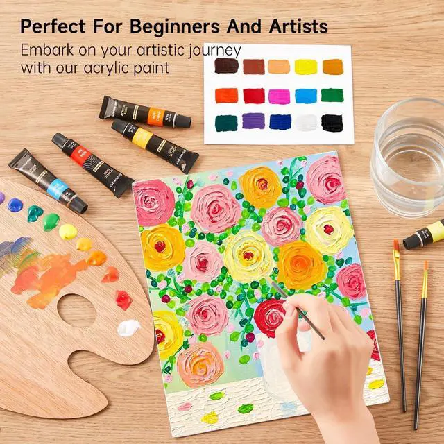 Alt view image 5 of 7 - Shuttle Art Acrylic Paint Set, 16 x12ml Tubes Artist Quality Non Toxic Rich Pigments Colors Great for Kids Adults Professional Painting on Canvas Wood Clay Fabric Ceramic Crafts