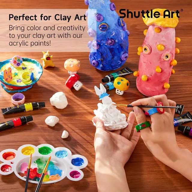 Alt view image 6 of 7 - Shuttle Art Acrylic Paint Set, 16 x12ml Tubes Artist Quality Non Toxic Rich Pigments Colors Great for Kids Adults Professional Painting on Canvas Wood Clay Fabric Ceramic Crafts