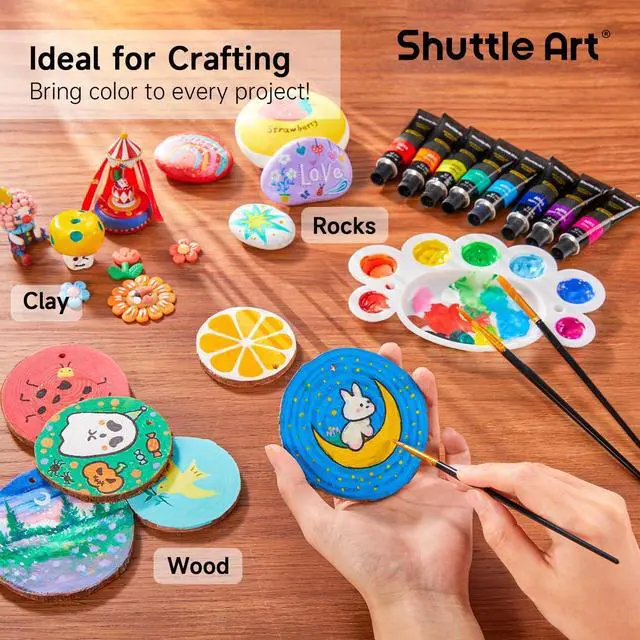 Alt view image 7 of 7 - Shuttle Art Acrylic Paint Set, 16 x12ml Tubes Artist Quality Non Toxic Rich Pigments Colors Great for Kids Adults Professional Painting on Canvas Wood Clay Fabric Ceramic Crafts