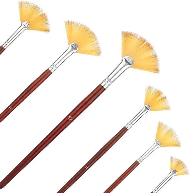 Main image of 6 Pieces Artist Fan Paint Brush Set,Professional Acrylic Paint Brushes with Nylon Hair DIY Craft Long Wood Handle for Acrylic Watercolor Oil Gouche Painting Rock Painting