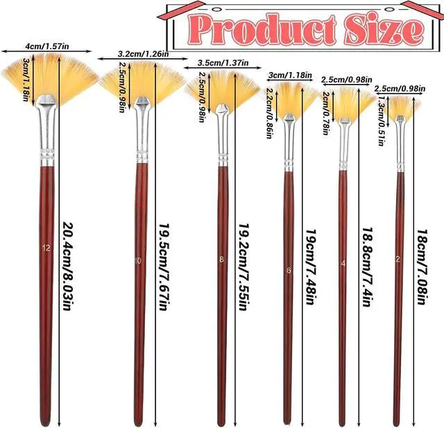 Alt view image 2 of 7 - 6 Pieces Artist Fan Paint Brush Set,Professional Acrylic Paint Brushes with Nylon Hair DIY Craft Long Wood Handle for Acrylic Watercolor Oil Gouche Painting Rock Painting