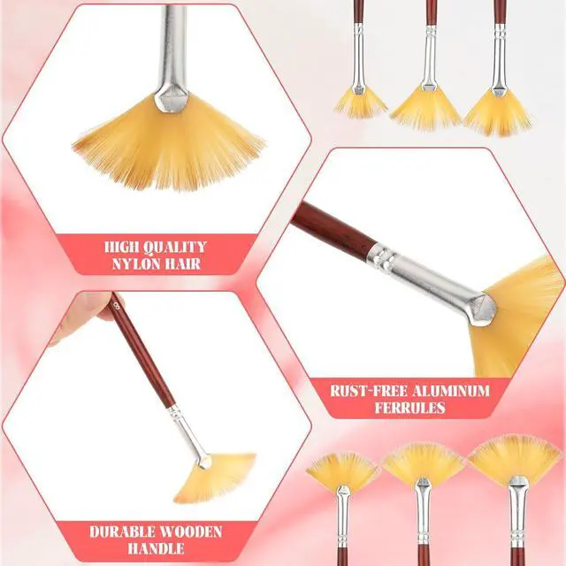Alt view image 3 of 7 - 6 Pieces Artist Fan Paint Brush Set,Professional Acrylic Paint Brushes with Nylon Hair DIY Craft Long Wood Handle for Acrylic Watercolor Oil Gouche Painting Rock Painting