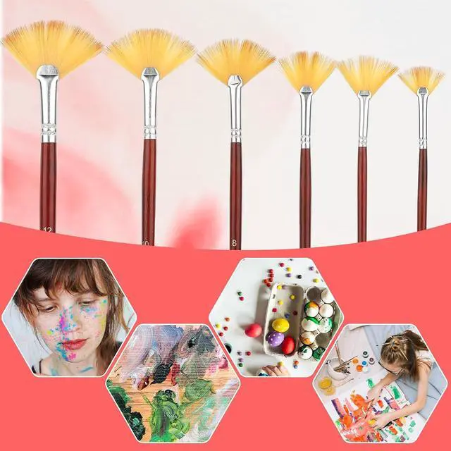 Alt view image 4 of 7 - 6 Pieces Artist Fan Paint Brush Set,Professional Acrylic Paint Brushes with Nylon Hair DIY Craft Long Wood Handle for Acrylic Watercolor Oil Gouche Painting Rock Painting