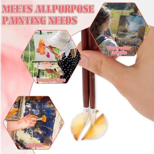 Alt view image 5 of 7 - 6 Pieces Artist Fan Paint Brush Set,Professional Acrylic Paint Brushes with Nylon Hair DIY Craft Long Wood Handle for Acrylic Watercolor Oil Gouche Painting Rock Painting