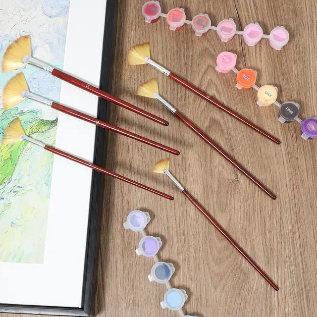 Alt view image 6 of 7 - 6 Pieces Artist Fan Paint Brush Set,Professional Acrylic Paint Brushes with Nylon Hair DIY Craft Long Wood Handle for Acrylic Watercolor Oil Gouche Painting Rock Painting
