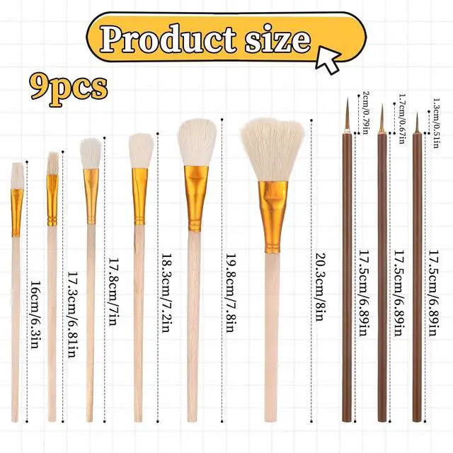 Alt view image 2 of 7 - 9 Pack Pottery Glaze Brushes Ceramic Brush Set, Glaze Brushes for Pottery, Watercolor Paintbrush for Acrylic Painting, Blending Mop Brushes for Oil Pottery Art Painting
