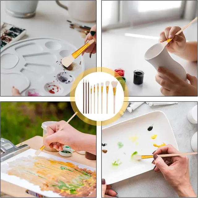 Alt view image 7 of 7 - 9 Pack Pottery Glaze Brushes Ceramic Brush Set, Glaze Brushes for Pottery, Watercolor Paintbrush for Acrylic Painting, Blending Mop Brushes for Oil Pottery Art Painting