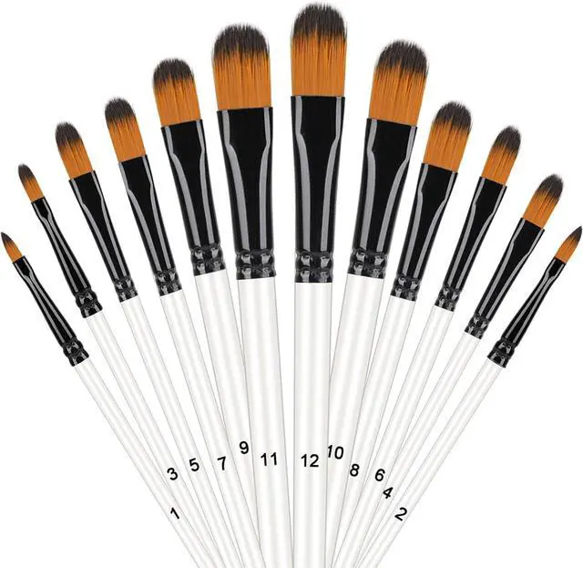 Main image of 12 Pcs Filbert Paint Brush Set for Acrylic Painting, Flat Tip Watercolor Gouache Artist Brush Professional Painting Kits with Nylon Tips for Drawing Painting (Flat Tip)