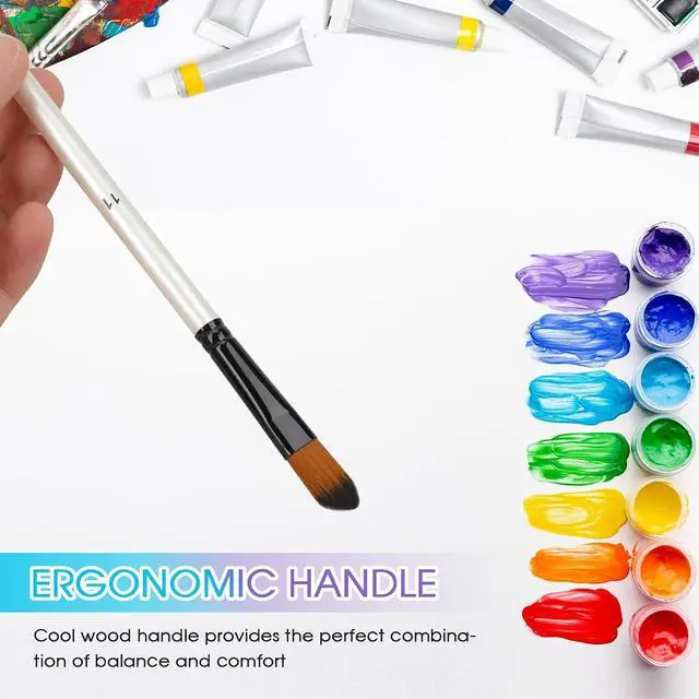 Alt view image 5 of 7 - 12 Pcs Filbert Paint Brush Set for Acrylic Painting, Flat Tip Watercolor Gouache Artist Brush Professional Painting Kits with Nylon Tips for Drawing Painting (Flat Tip)