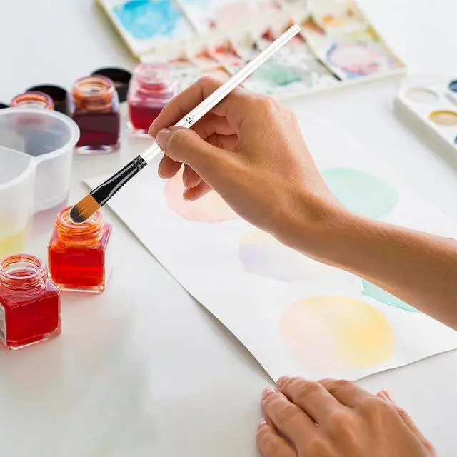 Alt view image 7 of 7 - 12 Pcs Filbert Paint Brush Set for Acrylic Painting, Flat Tip Watercolor Gouache Artist Brush Professional Painting Kits with Nylon Tips for Drawing Painting (Flat Tip)