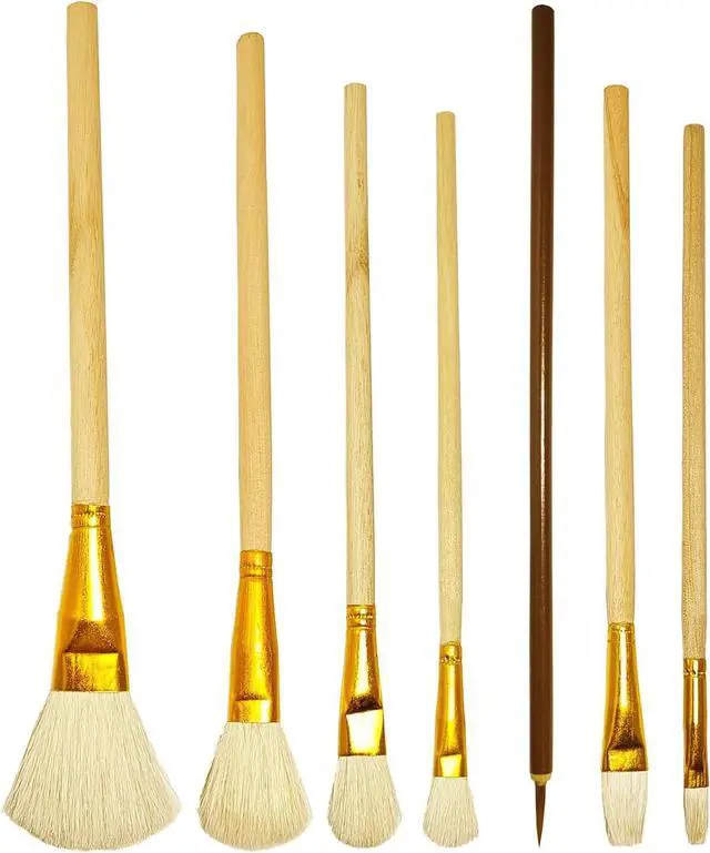 Main image of 7 Pcs Pottery Glaze Brushes, Brush for Acrylic Painting, Watercolor Wool Paintbrush Set, Blending Brush with Wooden Handle for Students, Adults, Kids
