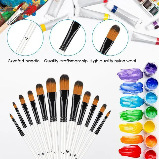 Alt view image 6 of 7 - 12 Pcs Filbert Paint Brush Set for Acrylic Painting, Flat Tip Watercolor Gouache Artist Brush Professional Painting Kits with Nylon Tips for Drawing Painting (Flat Tip)