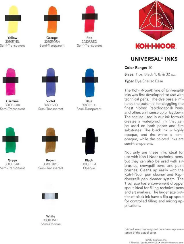 Alt view image 3 of 3 - Koh-I-Noor Dye-Based Universal Drawing Ink 0.75 Oz. Bottle, Black