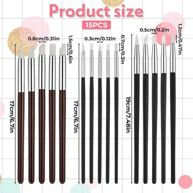 Alt view image 2 of 7 - 15 Pcs Silicone Paint Brush 5 Shapes Head Silicone Brushes for Crafts Rubber Paint Pens Flexible Clay Carving Tools for Sculpting Handicraft Pottery Handicraft Nail Art Artwork Acrylic Paints Gouache