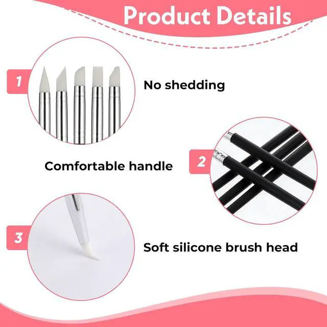 Alt view image 3 of 7 - 15 Pcs Silicone Paint Brush 5 Shapes Head Silicone Brushes for Crafts Rubber Paint Pens Flexible Clay Carving Tools for Sculpting Handicraft Pottery Handicraft Nail Art Artwork Acrylic Paints Gouache