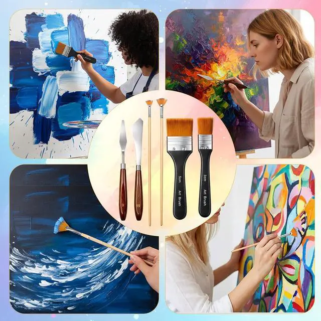 Alt view image 4 of 7 - 6 Pieces Palette Knife Set Painting Knife Oil Paint Brush and Knife-Set Paintbrush Fan Brushes Set Palette Knives for Oil Paint Acrylic-Painting Artist Gifts