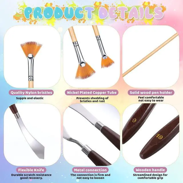 Alt view image 5 of 7 - 6 Pieces Palette Knife Set Painting Knife Oil Paint Brush and Knife-Set Paintbrush Fan Brushes Set Palette Knives for Oil Paint Acrylic-Painting Artist Gifts