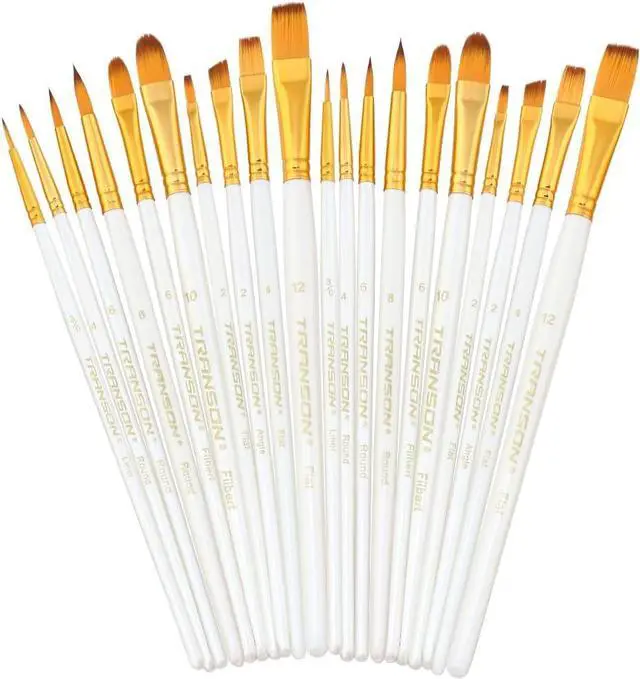Main image of Transon 20pcs Artist Painting Brush Set for Acrylic Watercolor Gouache Hobby Craft Face Rock Painting White