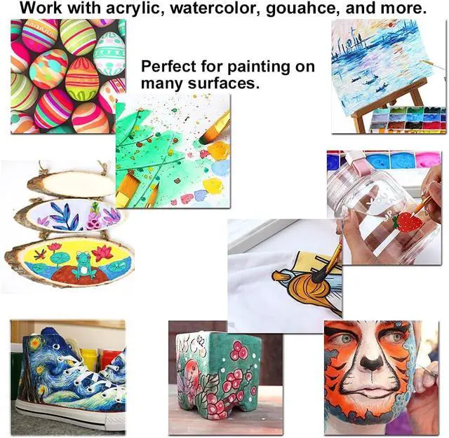 Alt view image 3 of 7 - Transon 20pcs Artist Painting Brush Set for Acrylic Watercolor Gouache Hobby Craft Face Rock Painting White
