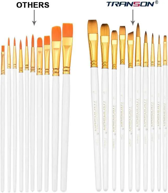 Alt view image 4 of 7 - Transon 20pcs Artist Painting Brush Set for Acrylic Watercolor Gouache Hobby Craft Face Rock Painting White