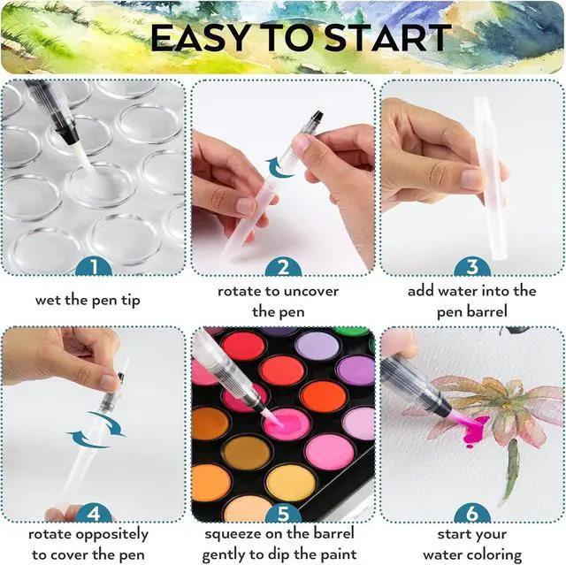 Alt view image 6 of 6 - Nicpro Watercolor Paint Set, 48 Water Colors Kit with 3 Painting Brushes, Palette, Watercolor Pen, Non-toxic Painting Supplies for Kids, Adults, Students, Beginners and Artists
