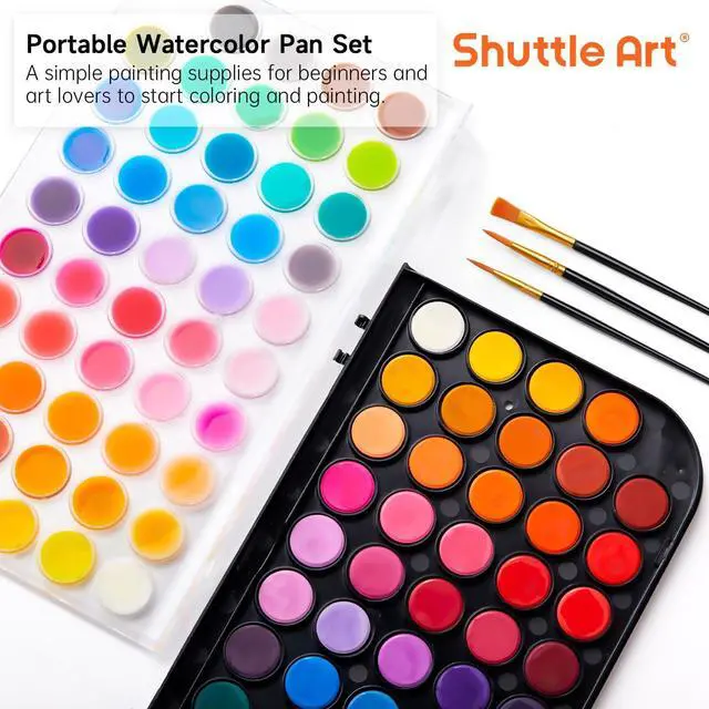 Alt view image 3 of 7 - Shuttle Art Watercolor Paint Set, 48 Colors Watercolor Paint Pan Set with 3 Paint Brushes for Beginners, Artists, Kids & Adults for Painting, Journaling, Calligraphy Practice