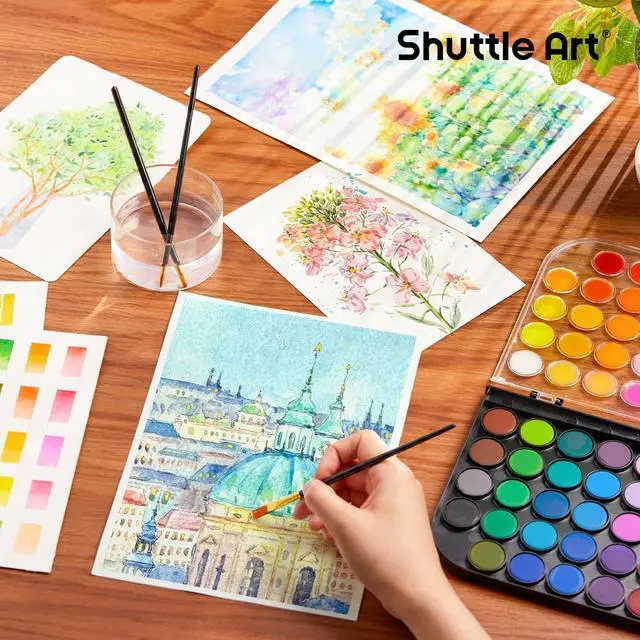 Alt view image 5 of 7 - Shuttle Art Watercolor Paint Set, 48 Colors Watercolor Paint Pan Set with 3 Paint Brushes for Beginners, Artists, Kids & Adults for Painting, Journaling, Calligraphy Practice