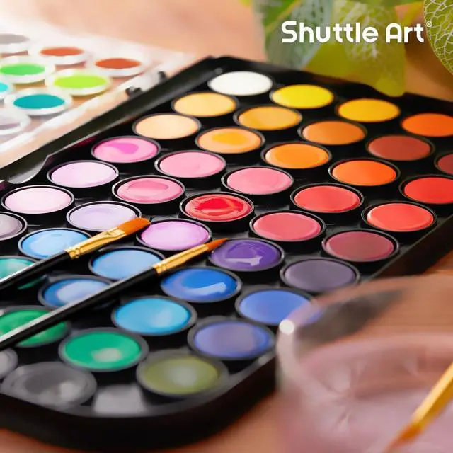Alt view image 7 of 7 - Shuttle Art Watercolor Paint Set, 48 Colors Watercolor Paint Pan Set with 3 Paint Brushes for Beginners, Artists, Kids & Adults for Painting, Journaling, Calligraphy Practice