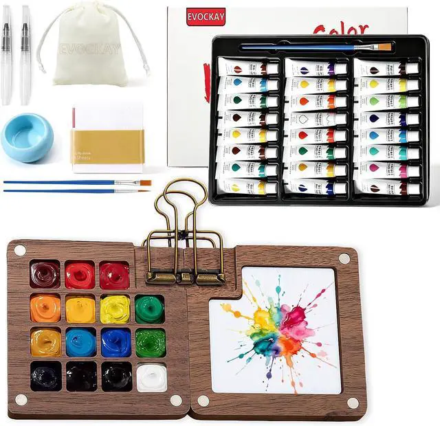 Main image of EVOCKAY Mini Watercolor Paint Set Portable Watercolor Kit for Adults Travel Watercolors Paint with Sketchbook Mixing Palette and Drawing Pad Perfect for On The Go Creativity and Art Exploration
