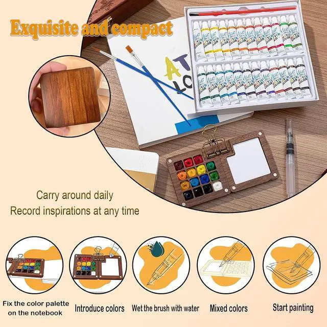 Alt view image 5 of 7 - EVOCKAY Mini Watercolor Paint Set Portable Watercolor Kit for Adults Travel Watercolors Paint with Sketchbook Mixing Palette and Drawing Pad Perfect for On The Go Creativity and Art Exploration