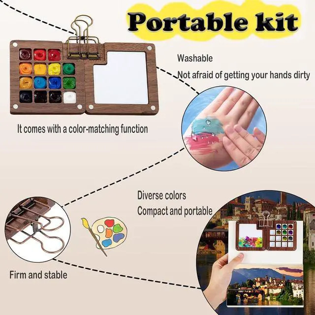 Alt view image 6 of 7 - EVOCKAY Mini Watercolor Paint Set Portable Watercolor Kit for Adults Travel Watercolors Paint with Sketchbook Mixing Palette and Drawing Pad Perfect for On The Go Creativity and Art Exploration