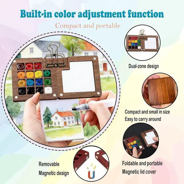 Alt view image 3 of 7 - EVOCKAY Mini Watercolor Paint Set Portable Watercolor Kit for Adults Travel Watercolors Paint with Sketchbook Mixing Palette and Drawing Pad Perfect for On The Go Creativity and Art Exploration