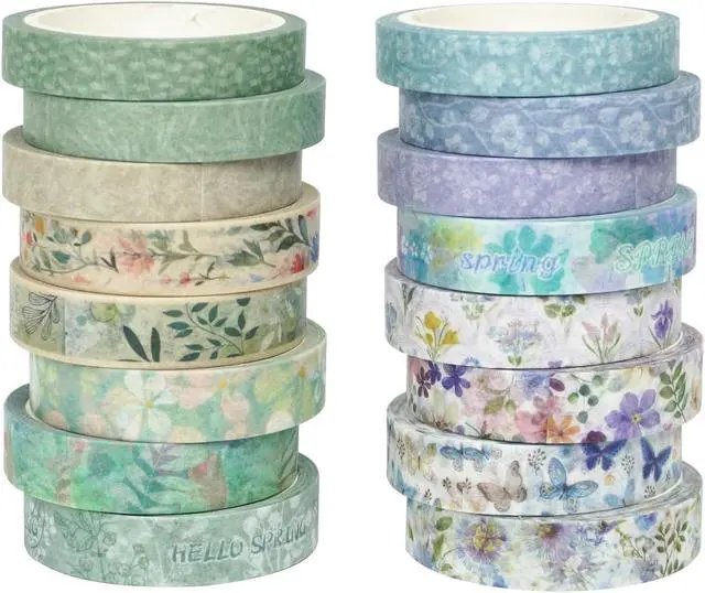Main image of Floral Washi Tape 16 Rolls,Flower Spring Decorative Paper Sticker