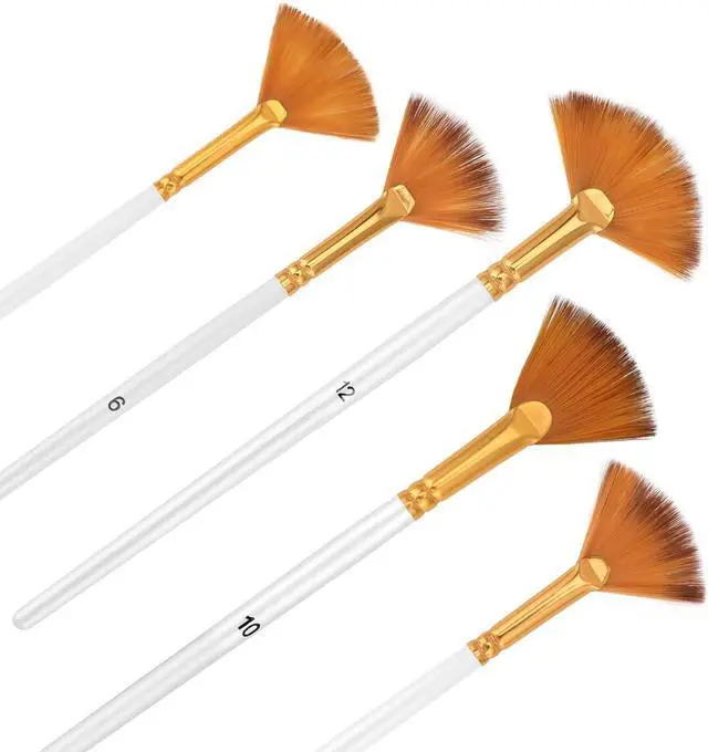 Main image of 5 Pcs Fan Paint Brushes Set Acrylic Paint Brushes Set Professional Soft Anti-Shedding Nylon Hair Fan Paint Brush with Long Wood Handles for Acrylic Painting, Oil Watercolor Painting