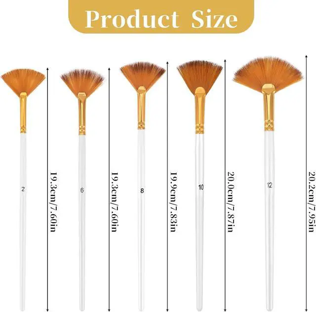 Alt view image 2 of 7 - 5 Pcs Fan Paint Brushes Set Acrylic Paint Brushes Set Professional Soft Anti-Shedding Nylon Hair Fan Paint Brush with Long Wood Handles for Acrylic Painting, Oil Watercolor Painting
