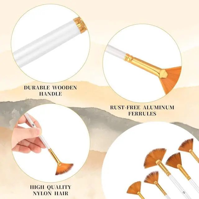 Alt view image 3 of 7 - 5 Pcs Fan Paint Brushes Set Acrylic Paint Brushes Set Professional Soft Anti-Shedding Nylon Hair Fan Paint Brush with Long Wood Handles for Acrylic Painting, Oil Watercolor Painting