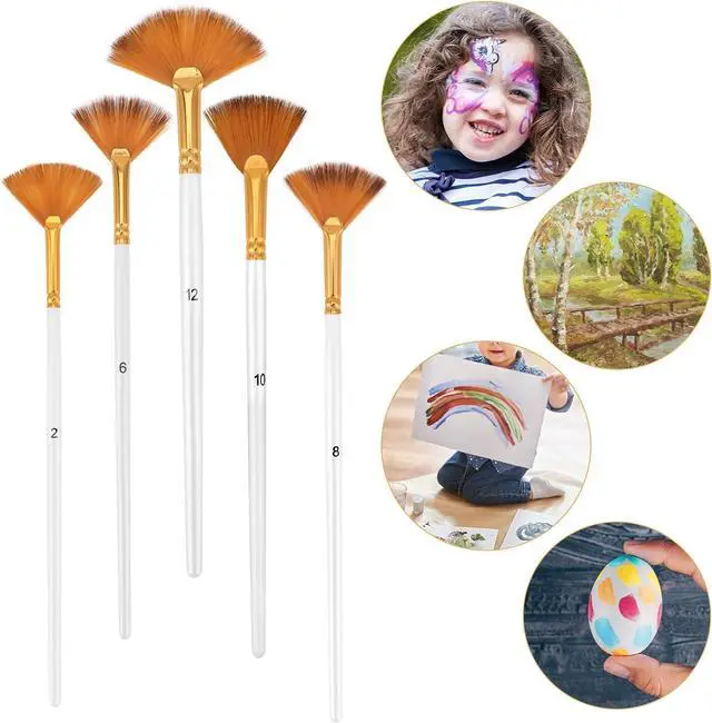 Alt view image 4 of 7 - 5 Pcs Fan Paint Brushes Set Acrylic Paint Brushes Set Professional Soft Anti-Shedding Nylon Hair Fan Paint Brush with Long Wood Handles for Acrylic Painting, Oil Watercolor Painting