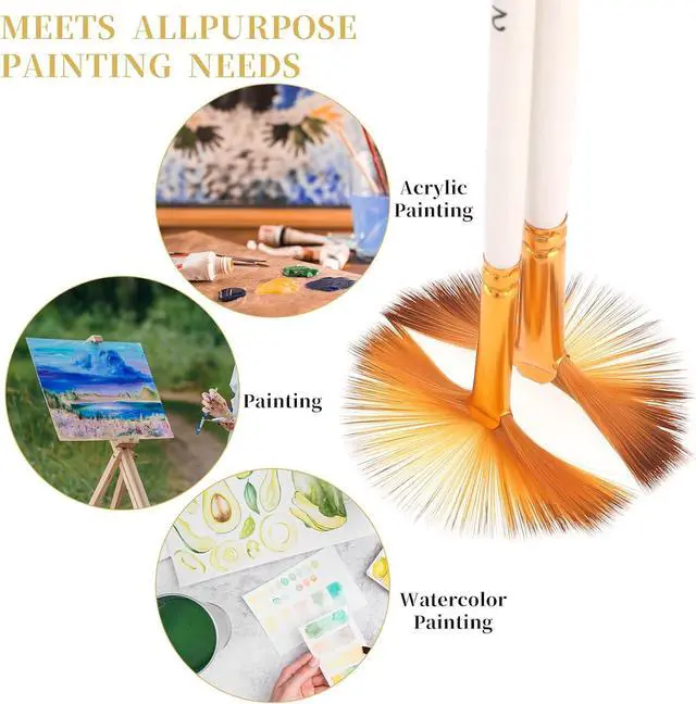 Alt view image 5 of 7 - 5 Pcs Fan Paint Brushes Set Acrylic Paint Brushes Set Professional Soft Anti-Shedding Nylon Hair Fan Paint Brush with Long Wood Handles for Acrylic Painting, Oil Watercolor Painting