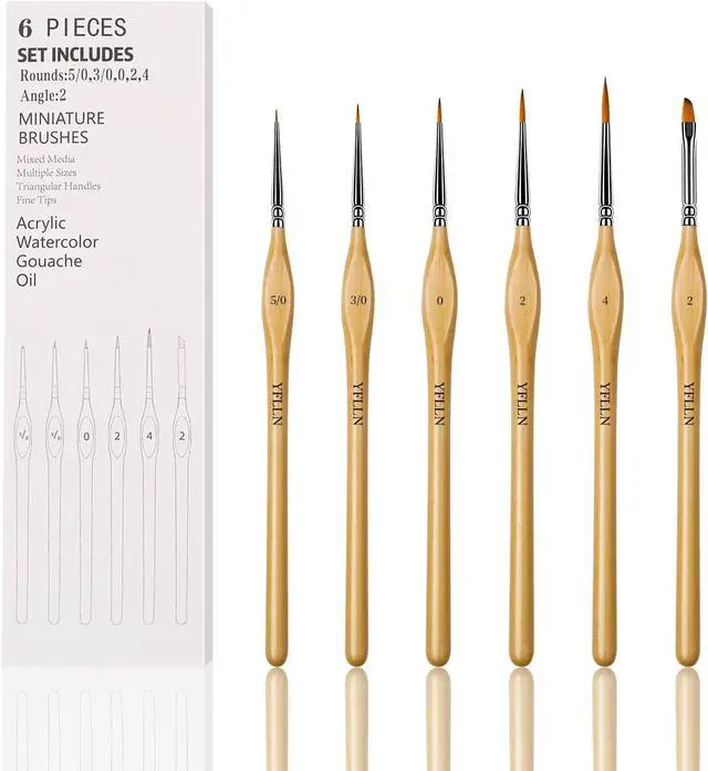 Main image of 6Pcs Miniature Paint Brushes Set with Triangular Handles - for Acrylics, Oils, Watercolors & Paint by Number, Figurine
