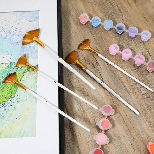 Alt view image 6 of 7 - 5 Pcs Fan Paint Brushes Set Acrylic Paint Brushes Set Professional Soft Anti-Shedding Nylon Hair Fan Paint Brush with Long Wood Handles for Acrylic Painting, Oil Watercolor Painting