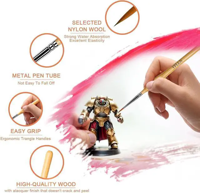 Alt view image 4 of 7 - 6Pcs Miniature Paint Brushes Set with Triangular Handles - for Acrylics, Oils, Watercolors & Paint by Number, Figurine